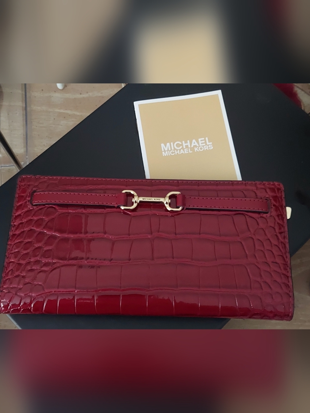 Michael Kors Red Croc-Embossed Continental Wallet with Gold Hardware NWT